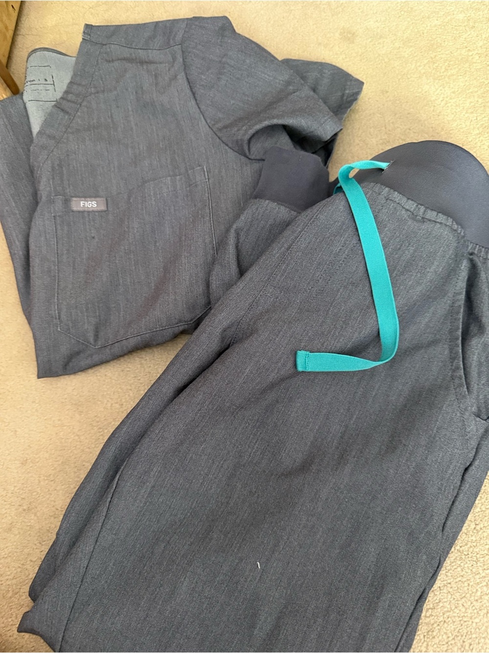 Figs Women's Charcoal Joggers with Teal Drawstring